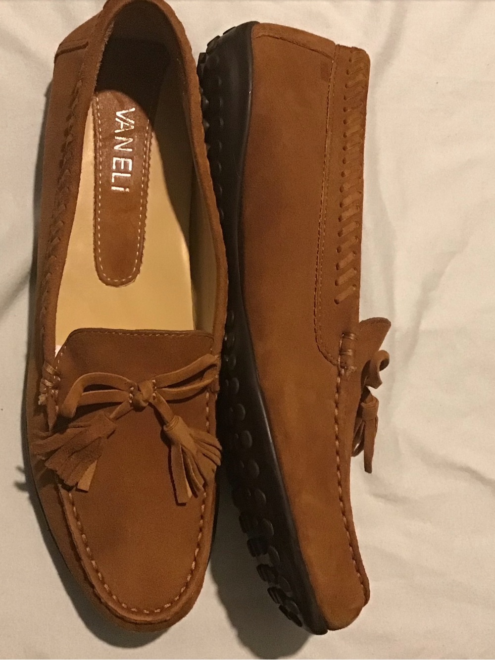 Vaneli Tan Suede Tassel Driving Loafers